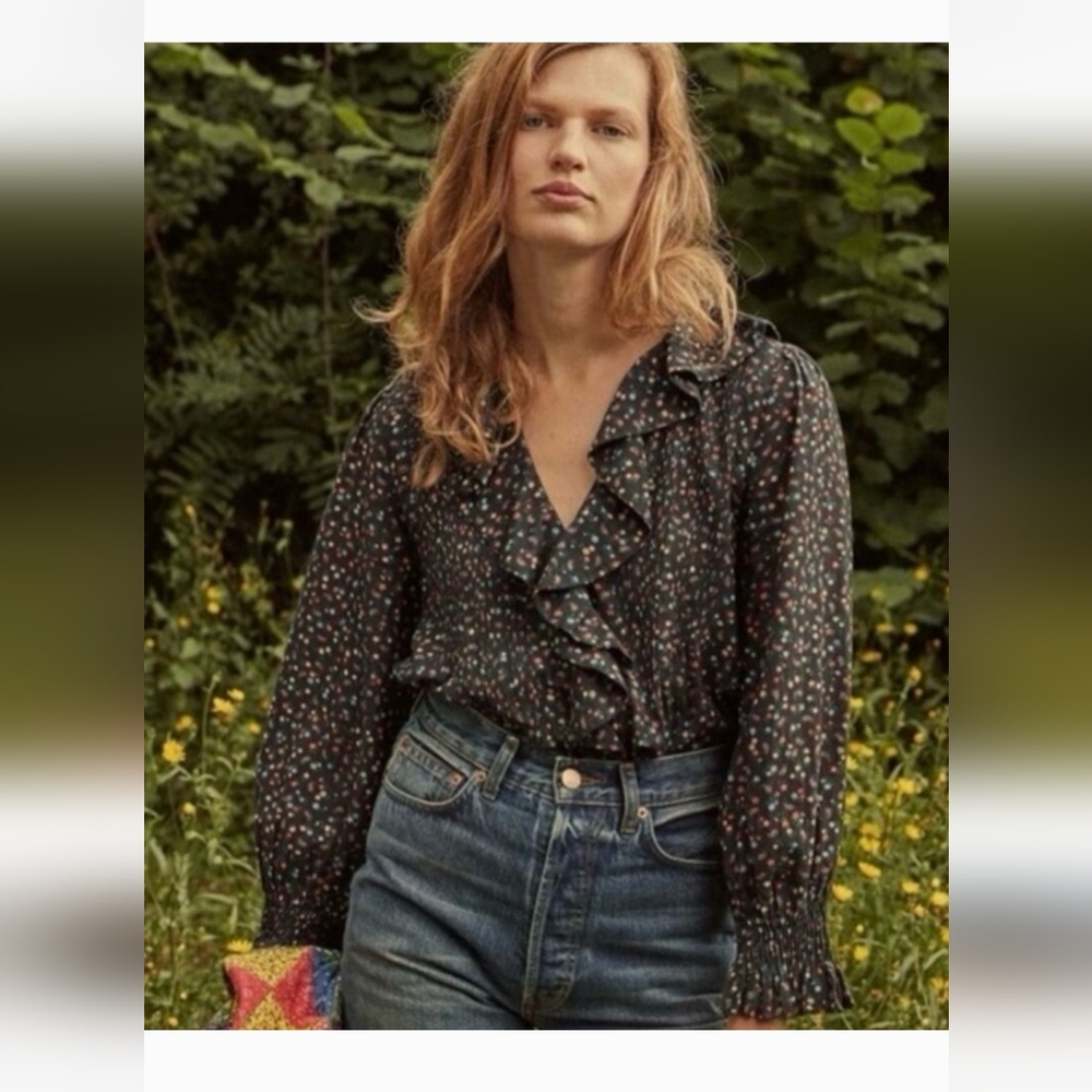 Floral Ruffle Blouse - Black